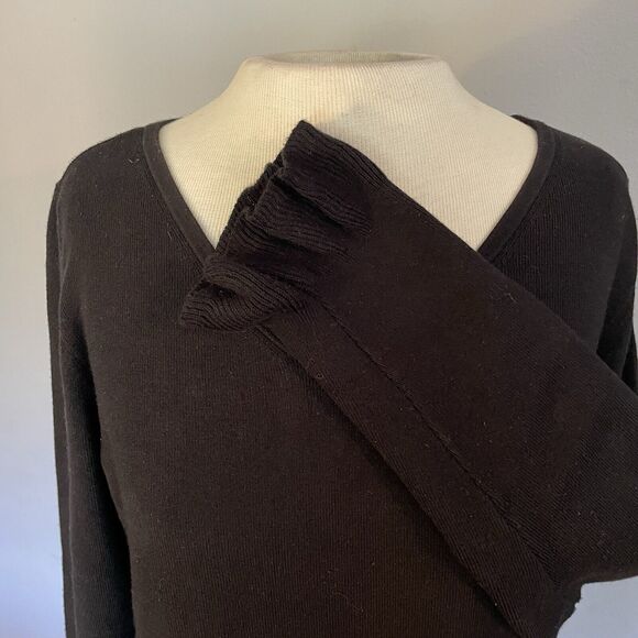 Rachel Parcell Knit Sweater Dress Sz L Black Ruffle Trim Cuff Stretch Blogger - Picture 3 of 9